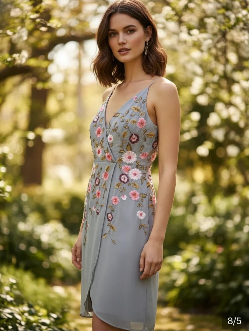 Gianni Bini Size 10 Grey Gray Floral Beaded Dress